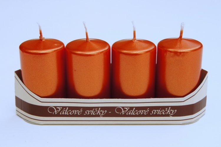 Svíce válec 40/70 mm (4ks) - metal. oranžová