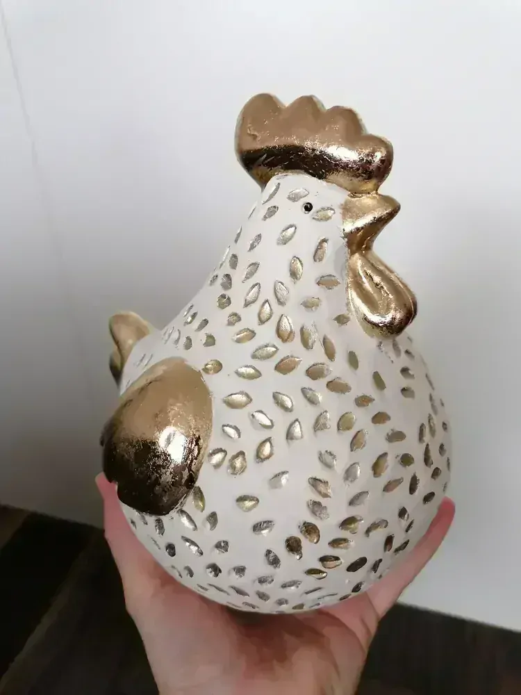 Slepice keramika 20cm bílá/zlatá