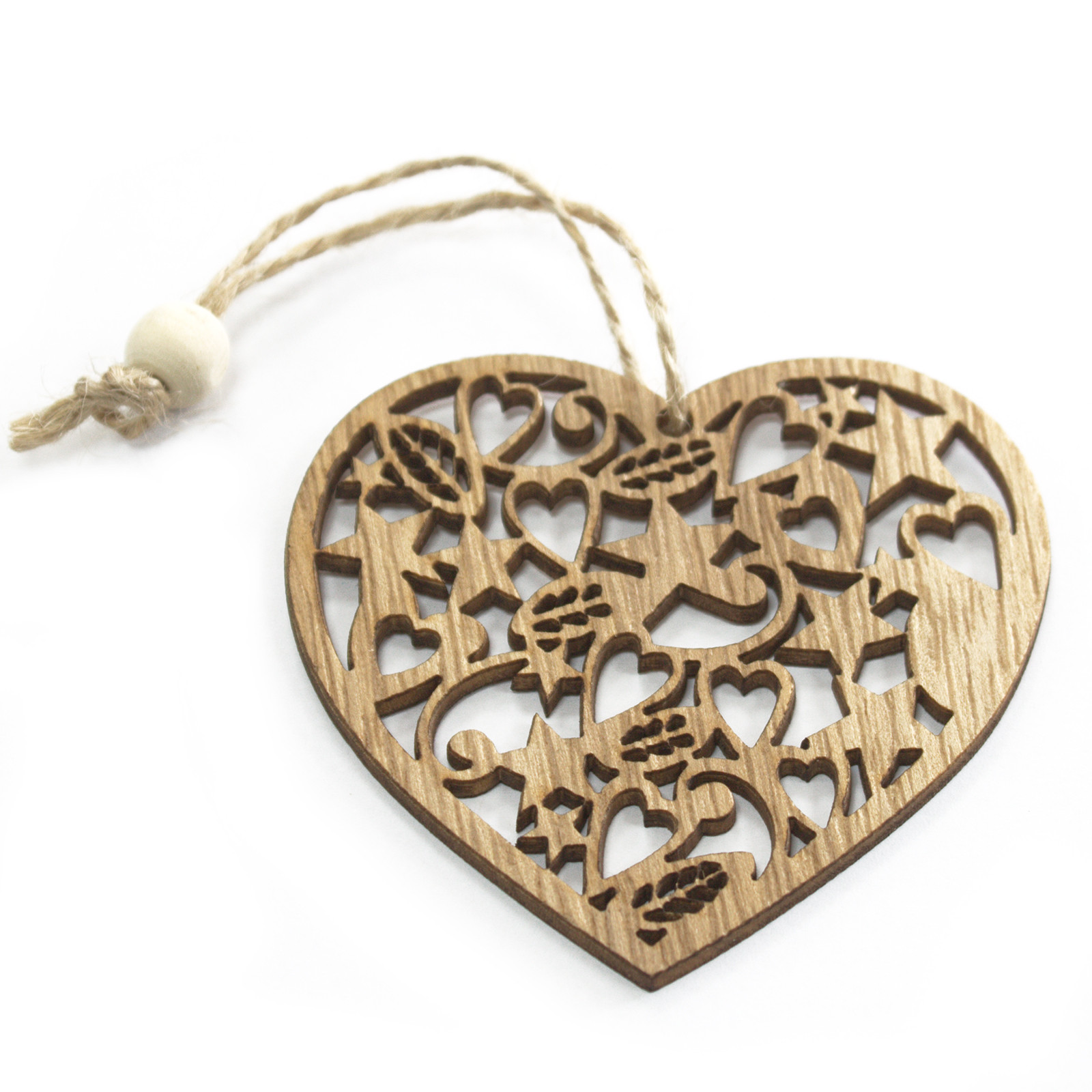 Sada 3 dřevěných vánočních dekorací - Srdce