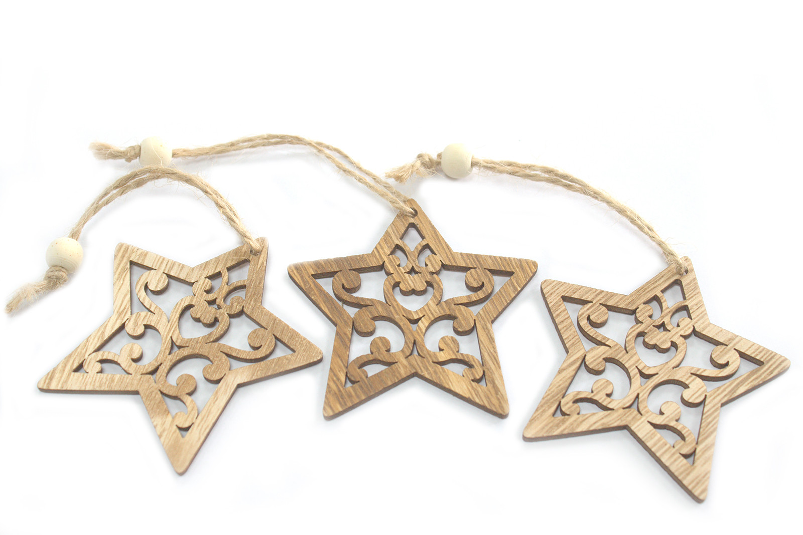 Sada 3 dřevěných vánočních dekorací - Hvězda